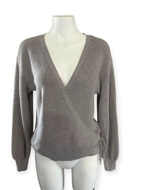 Gentle Fawn V-Neck Wrap Knit Sweater in Gray, super soft, size Small
